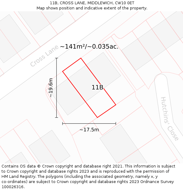 11B, CROSS LANE, MIDDLEWICH, CW10 0ET: Plot and title map