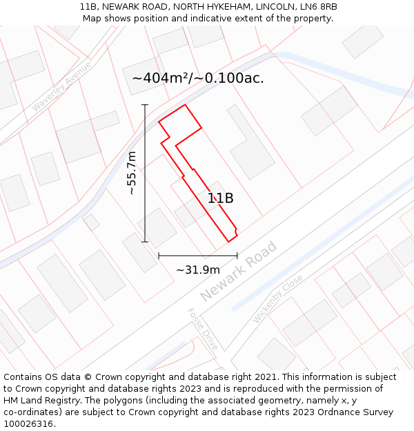 11B, NEWARK ROAD, NORTH HYKEHAM, LINCOLN, LN6 8RB: Plot and title map