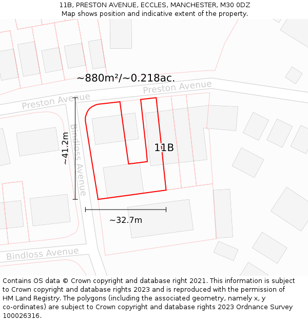 11B, PRESTON AVENUE, ECCLES, MANCHESTER, M30 0DZ: Plot and title map