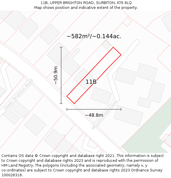 11B, UPPER BRIGHTON ROAD, SURBITON, KT6 6LQ: Plot and title map