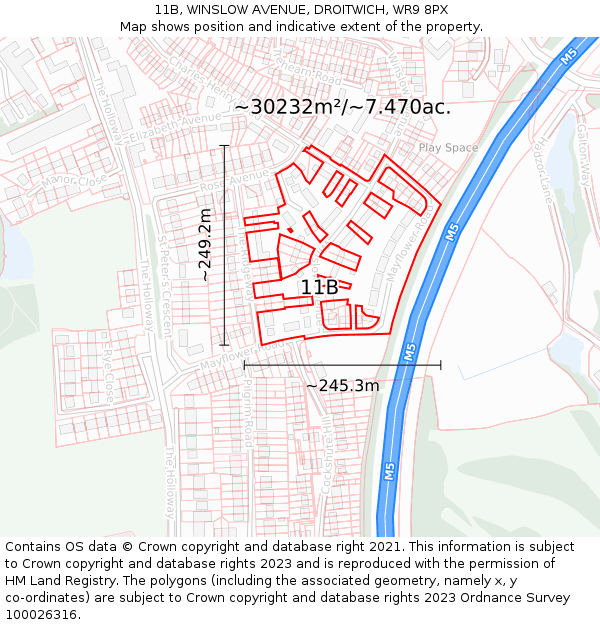 11B, WINSLOW AVENUE, DROITWICH, WR9 8PX: Plot and title map