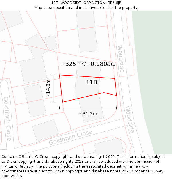 11B, WOODSIDE, ORPINGTON, BR6 6JR: Plot and title map