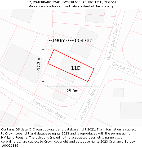 11D, WATERPARK ROAD, DOVERIDGE, ASHBOURNE, DE6 5NU: Plot and title map