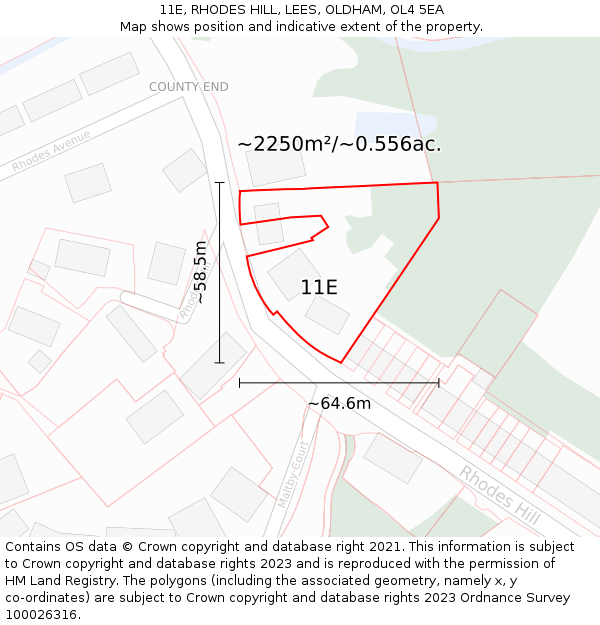 11E, RHODES HILL, LEES, OLDHAM, OL4 5EA: Plot and title map