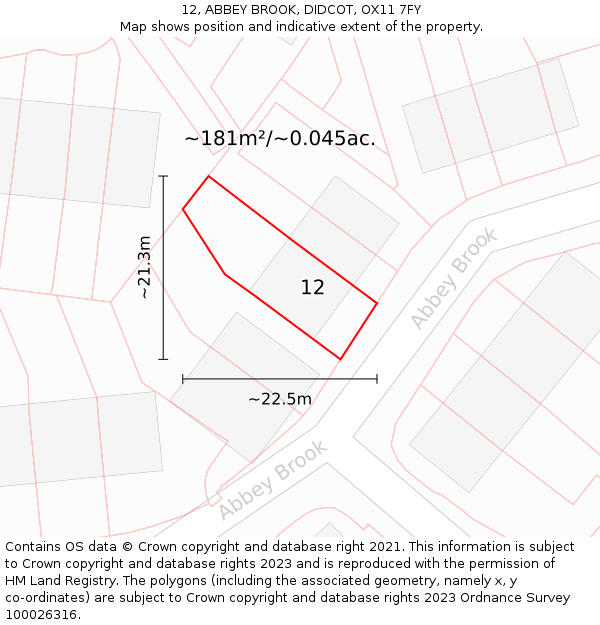12, ABBEY BROOK, DIDCOT, OX11 7FY: Plot and title map