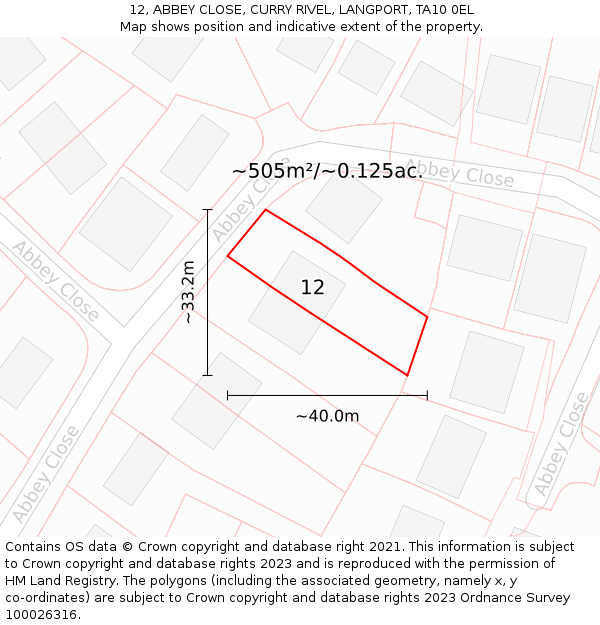 12, ABBEY CLOSE, CURRY RIVEL, LANGPORT, TA10 0EL: Plot and title map