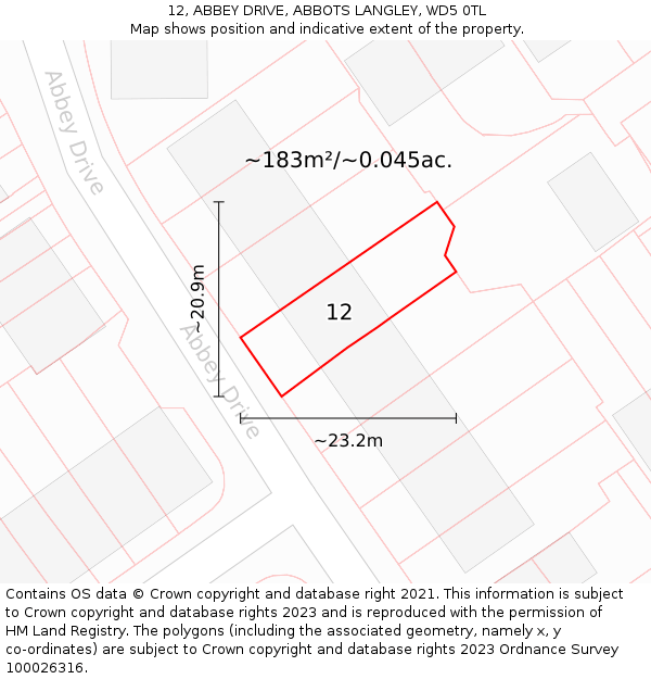 12, ABBEY DRIVE, ABBOTS LANGLEY, WD5 0TL: Plot and title map