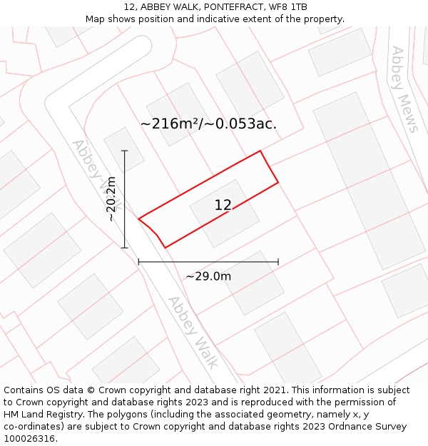 12, ABBEY WALK, PONTEFRACT, WF8 1TB: Plot and title map