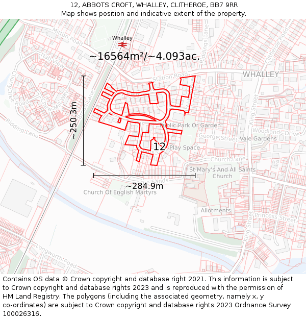 12, ABBOTS CROFT, WHALLEY, CLITHEROE, BB7 9RR: Plot and title map