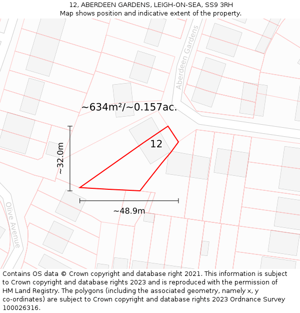 12, ABERDEEN GARDENS, LEIGH-ON-SEA, SS9 3RH: Plot and title map