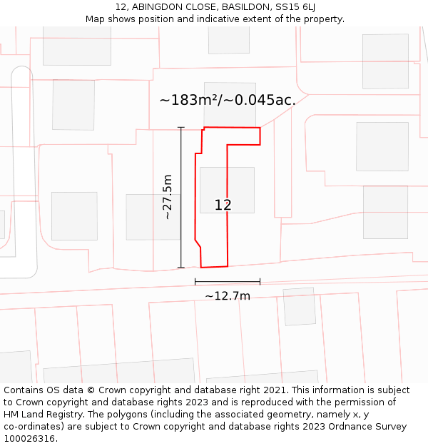 12, ABINGDON CLOSE, BASILDON, SS15 6LJ: Plot and title map