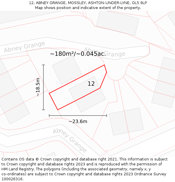 12, ABNEY GRANGE, MOSSLEY, ASHTON-UNDER-LYNE, OL5 9LP: Plot and title map