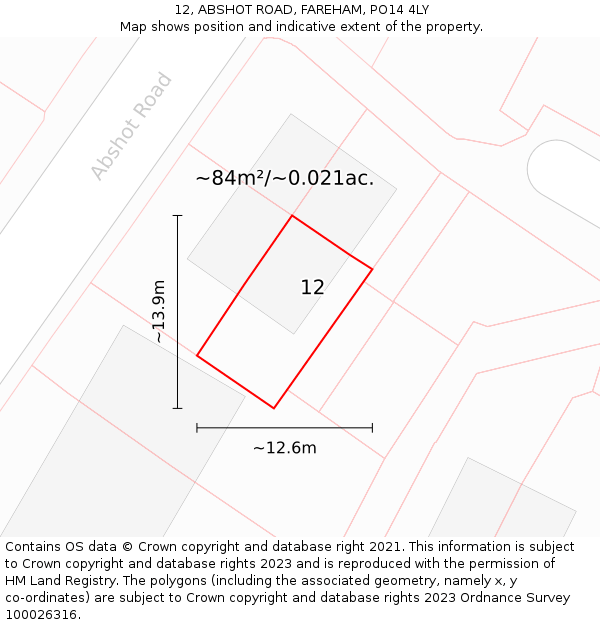 12, ABSHOT ROAD, FAREHAM, PO14 4LY: Plot and title map