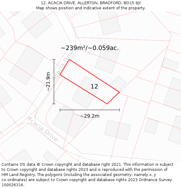 12, ACACIA DRIVE, ALLERTON, BRADFORD, BD15 9JY: Plot and title map