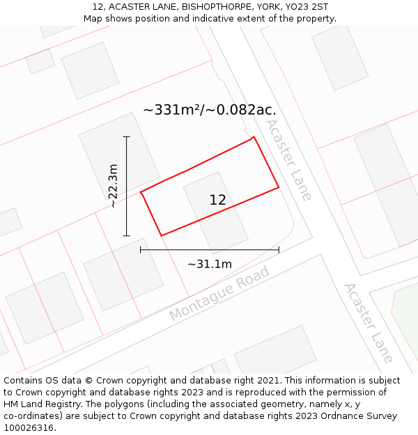 12, ACASTER LANE, BISHOPTHORPE, YORK, YO23 2ST: Plot and title map