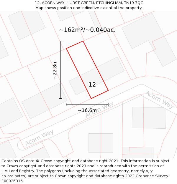 12, ACORN WAY, HURST GREEN, ETCHINGHAM, TN19 7QG: Plot and title map