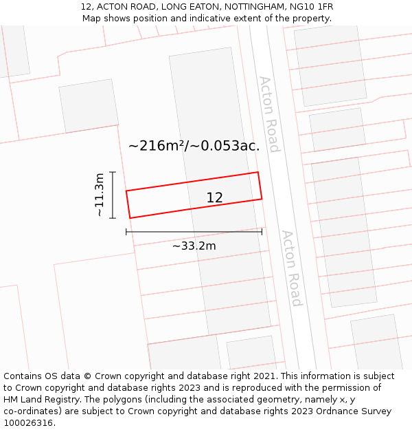 12, ACTON ROAD, LONG EATON, NOTTINGHAM, NG10 1FR: Plot and title map