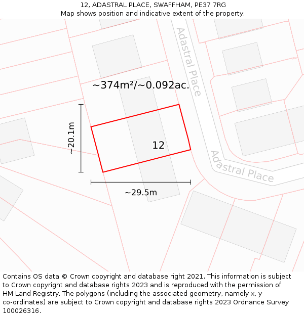 12, ADASTRAL PLACE, SWAFFHAM, PE37 7RG: Plot and title map