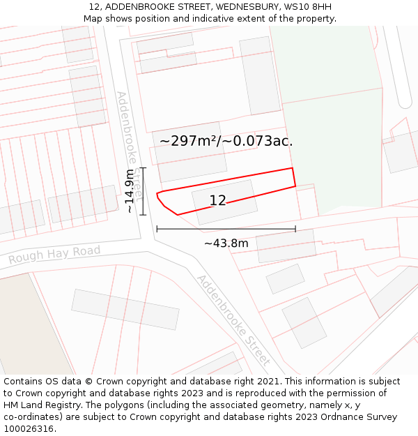 12, ADDENBROOKE STREET, WEDNESBURY, WS10 8HH: Plot and title map