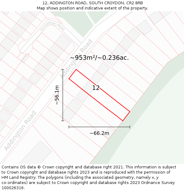 12, ADDINGTON ROAD, SOUTH CROYDON, CR2 8RB: Plot and title map