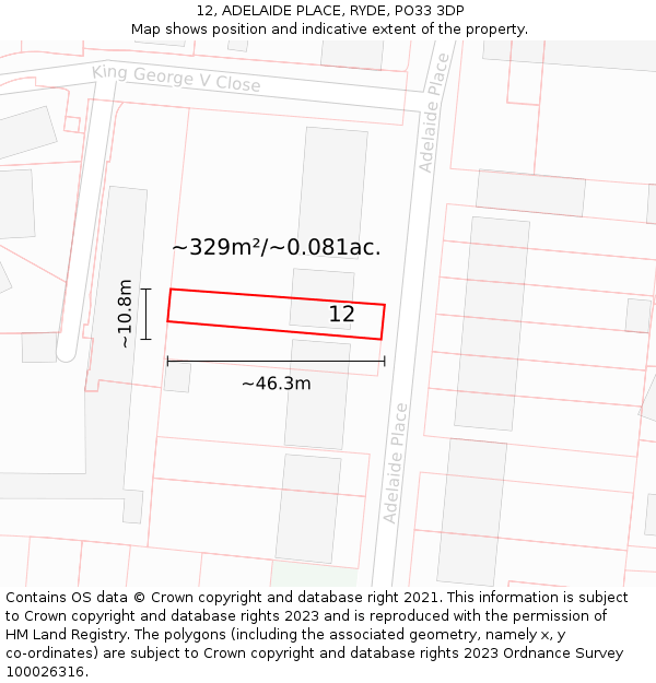 12, ADELAIDE PLACE, RYDE, PO33 3DP: Plot and title map