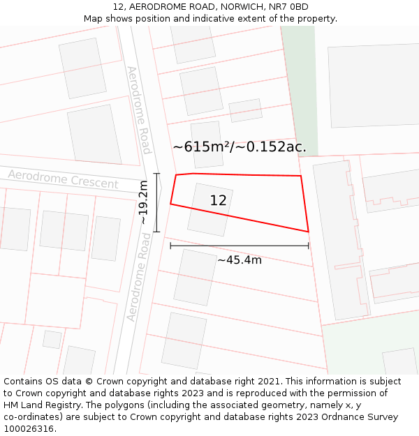 12, AERODROME ROAD, NORWICH, NR7 0BD: Plot and title map