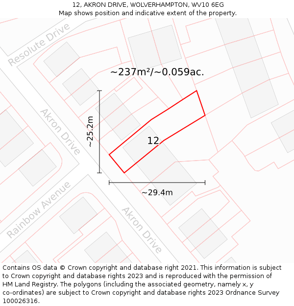 12, AKRON DRIVE, WOLVERHAMPTON, WV10 6EG: Plot and title map