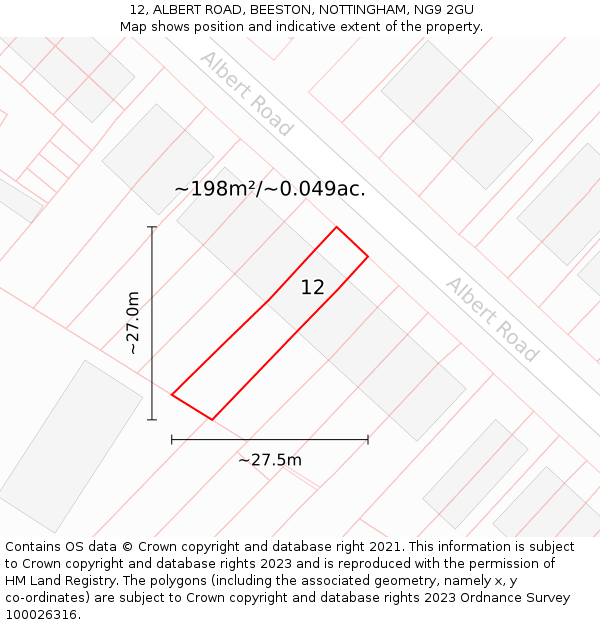 12, ALBERT ROAD, BEESTON, NOTTINGHAM, NG9 2GU: Plot and title map