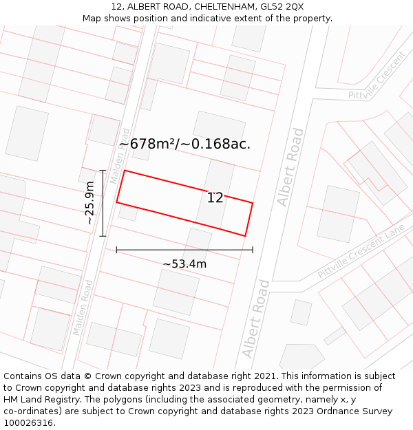 12, ALBERT ROAD, CHELTENHAM, GL52 2QX: Plot and title map