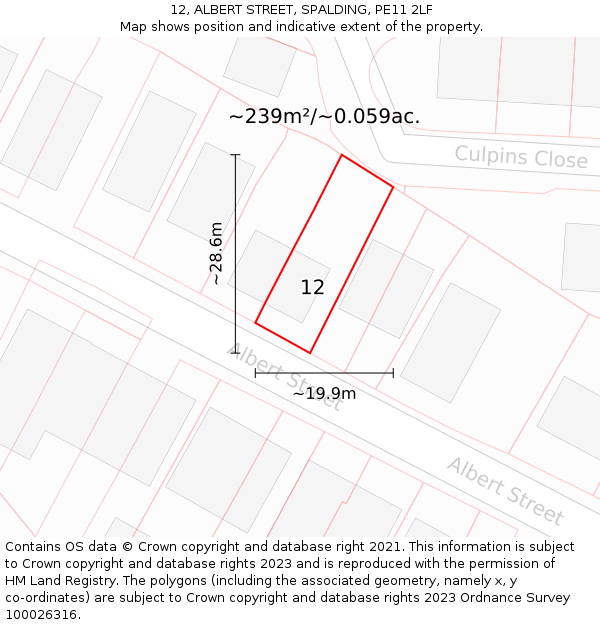 12, ALBERT STREET, SPALDING, PE11 2LF: Plot and title map