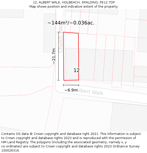 12, ALBERT WALK, HOLBEACH, SPALDING, PE12 7DP: Plot and title map