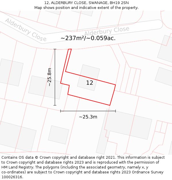 12, ALDERBURY CLOSE, SWANAGE, BH19 2SN: Plot and title map