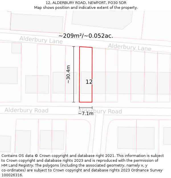 12, ALDERBURY ROAD, NEWPORT, PO30 5DR: Plot and title map