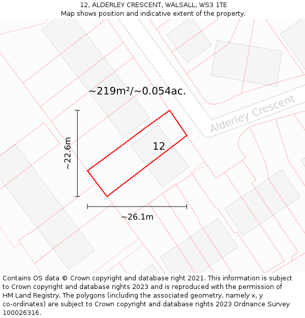 12, ALDERLEY CRESCENT, WALSALL, WS3 1TE: Plot and title map