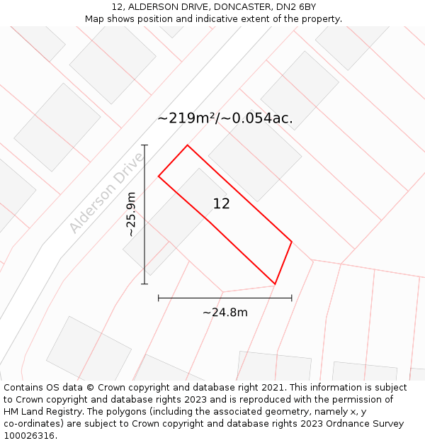 12, ALDERSON DRIVE, DONCASTER, DN2 6BY: Plot and title map