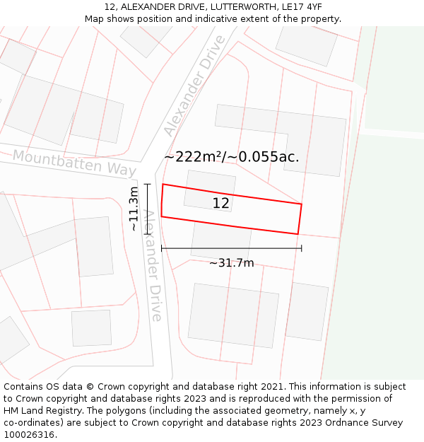 12, ALEXANDER DRIVE, LUTTERWORTH, LE17 4YF: Plot and title map
