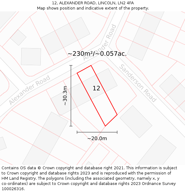 12, ALEXANDER ROAD, LINCOLN, LN2 4FA: Plot and title map