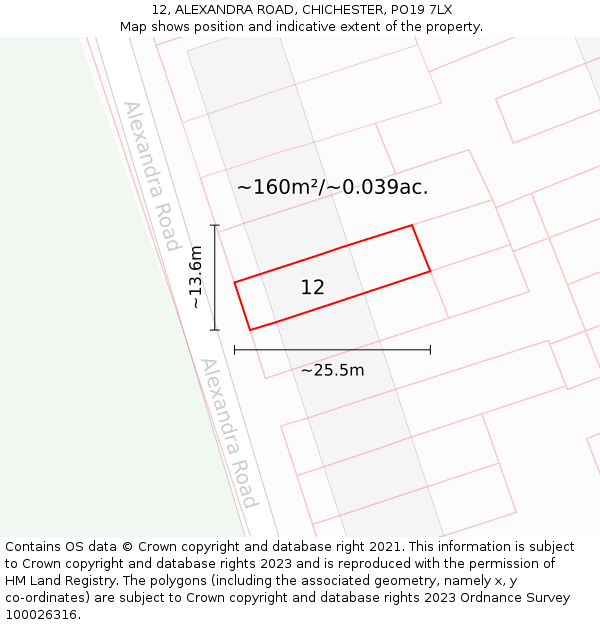 12, ALEXANDRA ROAD, CHICHESTER, PO19 7LX: Plot and title map