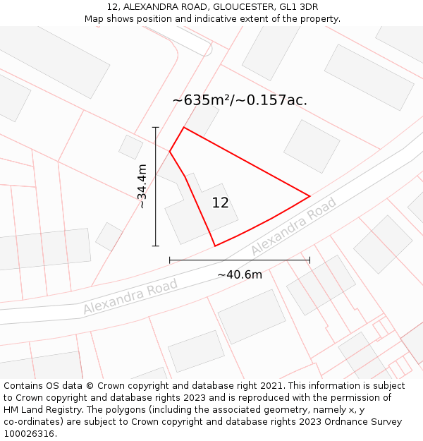 12, ALEXANDRA ROAD, GLOUCESTER, GL1 3DR: Plot and title map