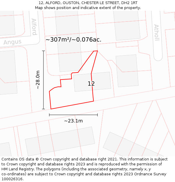 12, ALFORD, OUSTON, CHESTER LE STREET, DH2 1RT: Plot and title map
