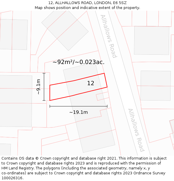 12, ALLHALLOWS ROAD, LONDON, E6 5SZ: Plot and title map