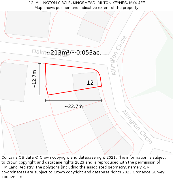 12, ALLINGTON CIRCLE, KINGSMEAD, MILTON KEYNES, MK4 4EE: Plot and title map