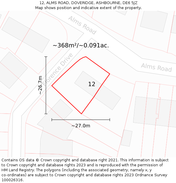 12, ALMS ROAD, DOVERIDGE, ASHBOURNE, DE6 5JZ: Plot and title map