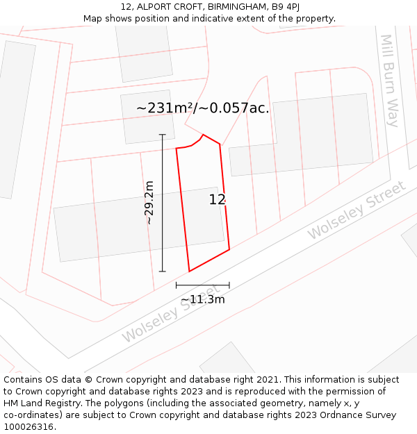 12, ALPORT CROFT, BIRMINGHAM, B9 4PJ: Plot and title map