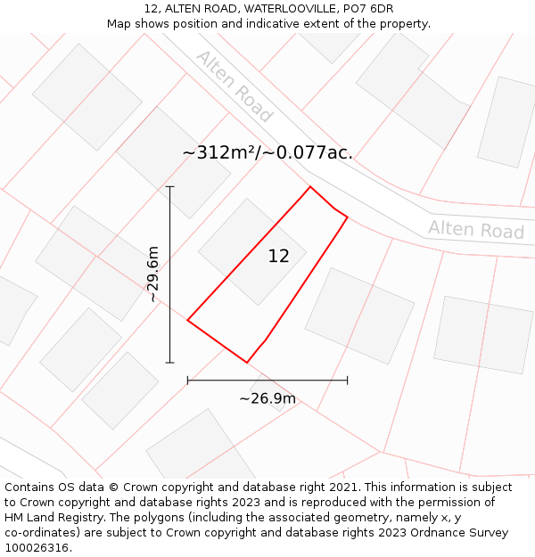 12, ALTEN ROAD, WATERLOOVILLE, PO7 6DR: Plot and title map