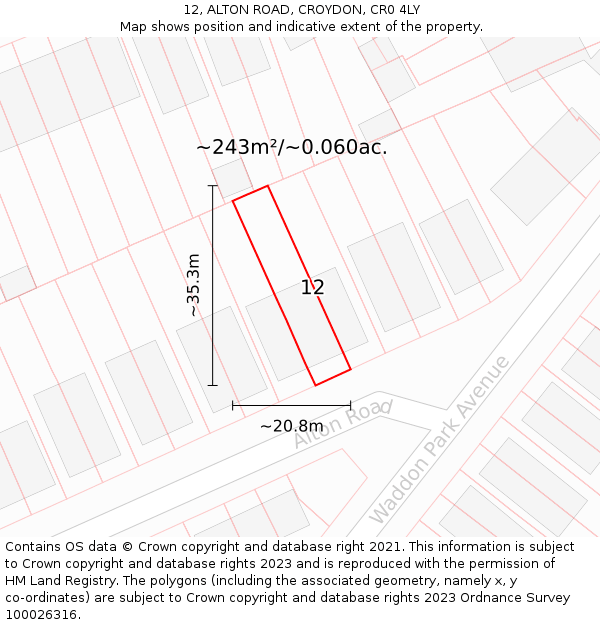 12, ALTON ROAD, CROYDON, CR0 4LY: Plot and title map