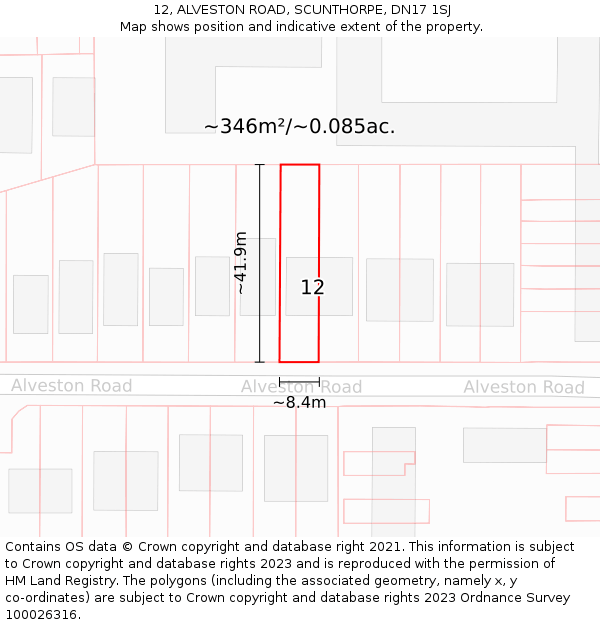 12, ALVESTON ROAD, SCUNTHORPE, DN17 1SJ: Plot and title map