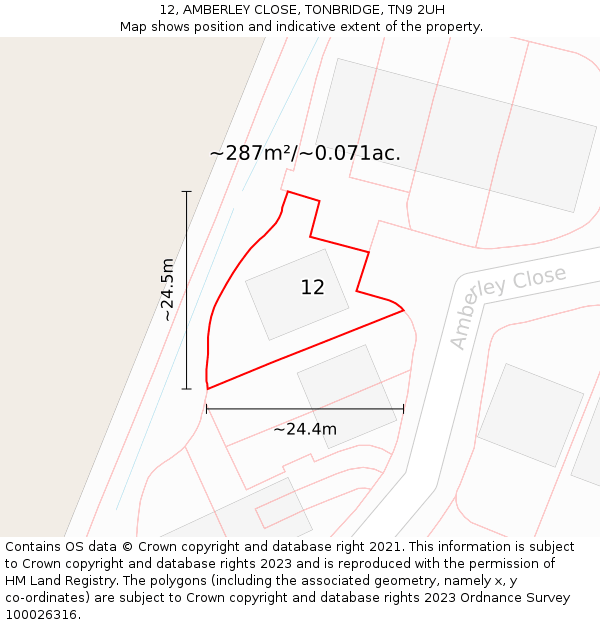12, AMBERLEY CLOSE, TONBRIDGE, TN9 2UH: Plot and title map