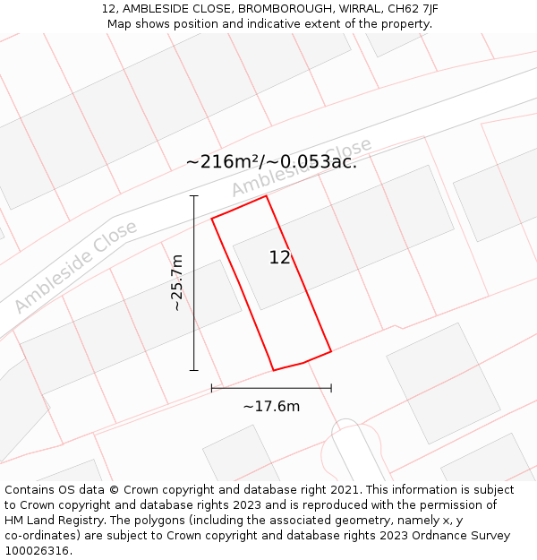 12, AMBLESIDE CLOSE, BROMBOROUGH, WIRRAL, CH62 7JF: Plot and title map