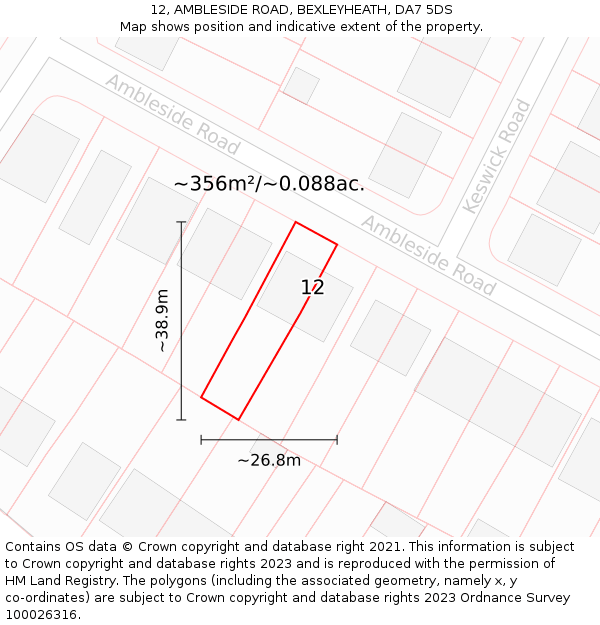12, AMBLESIDE ROAD, BEXLEYHEATH, DA7 5DS: Plot and title map